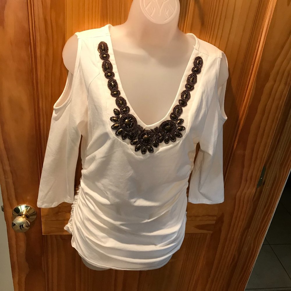Boston Proper Cold-Shoulder Embellished Top